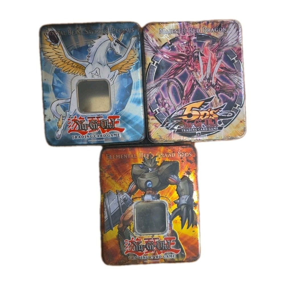 3 YuGiOh Empty Collectible Tins Majestic Dragon, Elemental Hero, Crystal Beast